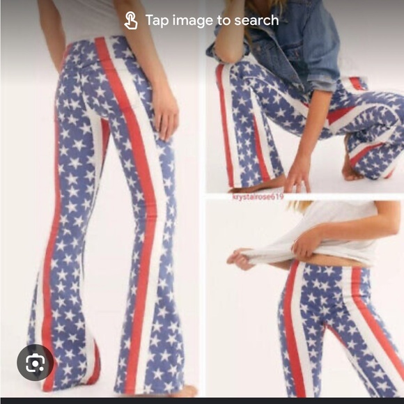 Free People Penny Pull-on Stars & Stripes Flare Jeans - Picture 8 of 9